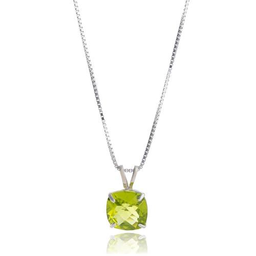 MAX + STONE Peridot Cushion Necklace, 8mm Gemstone Pendant, 18" Box Chain