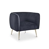 Couleur noir Mobilier-Deco Katty - Fauteuil Velours Noir piètement en métal doré