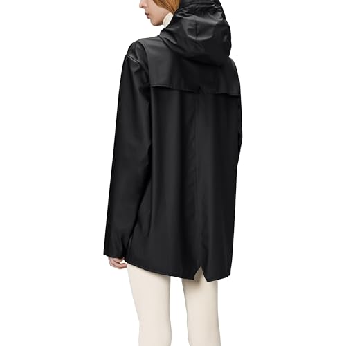 Image of RAINS Waterproof Jacket - Hooded Lightweight Raincoat, Men and Women | Waterproof PU rain jacket for men and women; 5000 mm water column, welded seams, hood with cap, snap placket, fishtail hem