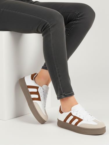 Image of Shoetopia Women's Casual Sneakers || Lace-Up Low-Top Shoes with Cushioned Sole || Trendy Daily Footwear Walking Shoes
