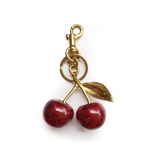 MPK Glitter Cherry Bag Charm with Key Ring and Car Cherry Accessories keychian – Sparkling Resin & Metal Accessory for Purses and Bags