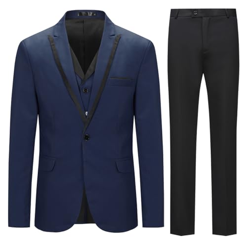 Allthemen Herren Anzug 3 Teilig Slim Fit Herrenanzug für Hochzeit Business Smoking Anzug Party Dunkelblau S