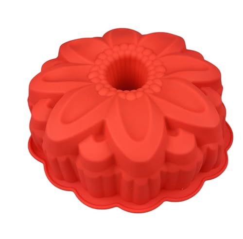 GMMH Gugelhupf Backform aus Silikon in Blumenform (Rot), Silikonbackform Blume Backform, Gugelhupfform, Kuchenform aus Silikon, Form, Silikonform, Brotbackform Obstbodenform Marmorkuchen Rührkuchen