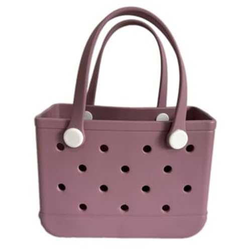 3 Sizes Waterproof Rubber Beach Tote Bag - Large/Medium/Small Waterproof, Sandproof, Washable, Lightweight Travel & Outdoor (Fragrant Taro, Small)