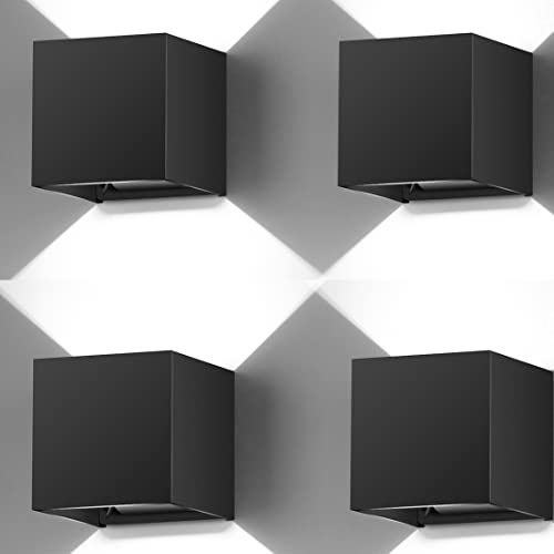 Outdoor Wall Lights Up And Down Adjustable Modern Wall Sconce Aluminum,Hardwired Square Black Porch Wall Mount Waterproof Exterior Light Fixture For Courtyards, Stairs, Corridors, Gardens（4 Pack） #TOP2