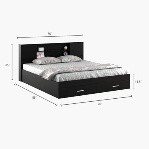 Image of Torque -Thomas Queen Size Bed with Box Storage for Bedroom (Light Brown)