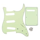 FLEOR SSS 11-Hole Electric Guitar Pickguard with Backplate and Pickguard Screws Set for ST Style Guitar Part,3Ply Mint Green
