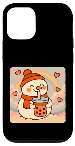 雪だるま バブルティー 恋人 かわいい アニメ カワイイ レインボー スマホケース iPhone 12/12 Pro 用