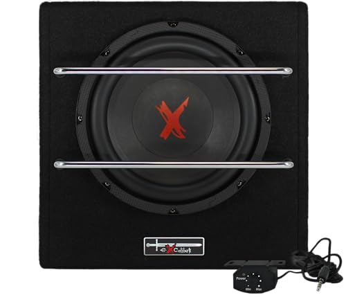 Excalibur X801BA Subwoofer Voiture Actif 8 Pouces - Caisson de Basses Amplifié Extra Plat sous Siège - Audio Auto Intégré, Basses Puissantes et Gain de...