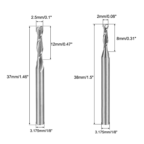 Image of uxcell 2Pcs 2, 2.5mm Carbide End Mill Engraving Milling Cutter CNC Router Bits for PCB Machine, 1 /8 inch Shank