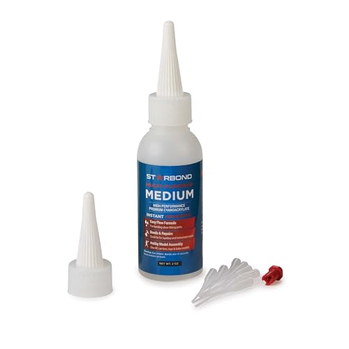 Starbond Medium Super Glue Pro Kit (2 oz) – Strong, Fast, All-Purpose CA Glue (Cyanoacrylate Adhesive) – with Anti-Clog Cap, Precision Tips & Extra Nozzles for Woodworking, Quick Fixes & Hobby Models