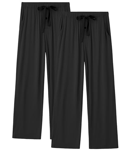 Image of CF Mens Pajama Pants Lightweight Bamboo Rayon Lounge Pants Soft Comfy Sleep Bottoms Long Pajama Pants with Pockets 2 Pack