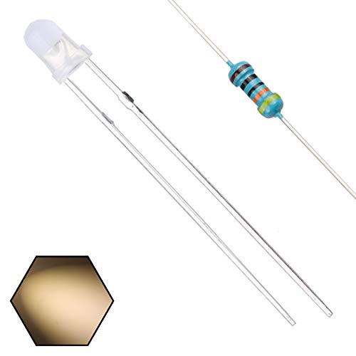 Image of 100pcs 3mm Warm White LED Light Emitting Diodes (White Lens) Diffused Round Lens 29mm Lead Frame (DC 3V) +100pcs Resistors (for DC 6-12V) Included,Bulb Lamps Light Emitting Diode