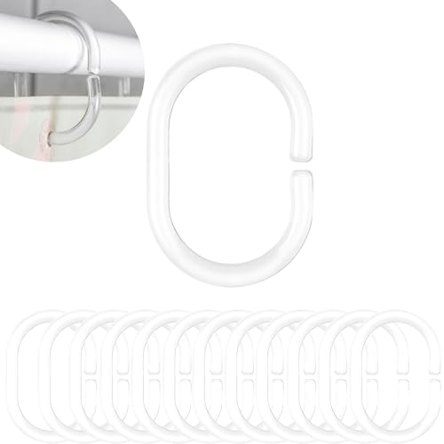 Anillos de Cortina de Ducha, 12 Piezas, en Transparente, Diámetro Interior 46 x 29 mm, para Barras de Cortina de Ducha, Anillos de Ducha de Plástico Resistentes, Ganchos de Cortina de Ducha, C-Ring