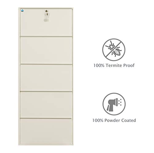Image of DELITE KOM 24 Inch Wide, 5 Shelf Metal Shoe Rack Wall Mounted for Home with Central Lock | Holds Upto 15 Shoes or 25 Slippers Pair | 1 Year Warranty | (67 x 24 x 5 Inch, Ivory) | DIY | Space Saving