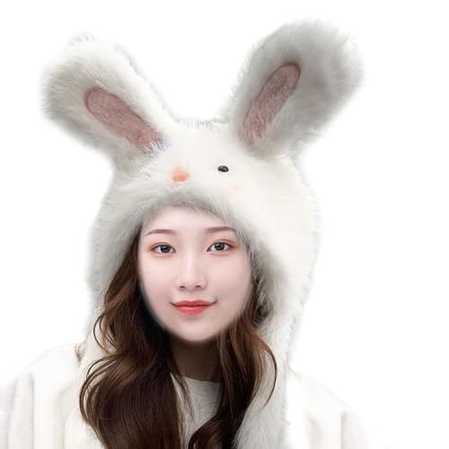 Rabbit Ear Hat Winter Plush with Windproof Strap for Outdoor Stage Performance Holiday Photo Props White 6