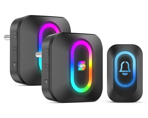Image of Spromoce wireless door bell with 2 receiver, 1000FT Long Range Door Bell without Wire for Office, IP55 Waterproof Cordless Remote Calling Bell with 6 Vibrant Light Modes, 38 Ringtone