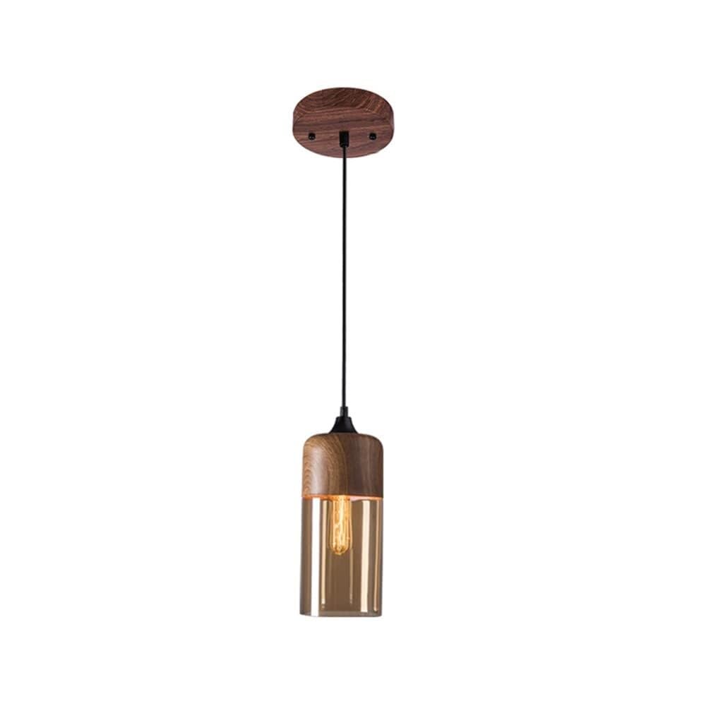 ZJHAHJY Modern Pendant Light, Wood & Glass Hanging Lamp, Kitchen Island Pendant Lighting, Amber Glass Shade Ceiling Light Fixture, Nordic Style Hanging Light with Adjustable Cord(5in)