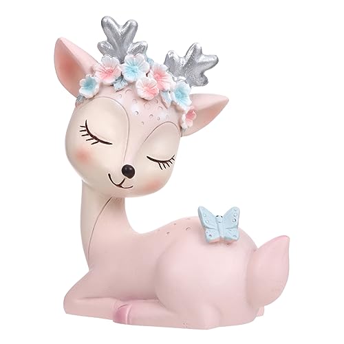 Ornement de gâteau en résine rose et statuette de cerf pour cadeau de naissance