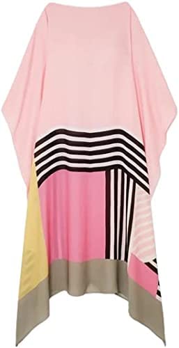 Image of Women's Satin Islamic Wear Printed Calf Length Kaftans, Designer Print Silk Caftan, Long Silk Dress, Party Kaftan Womens Pink, One Size