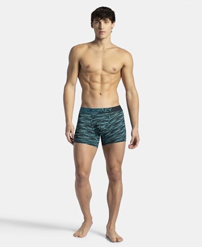 Image of Jockey MM08 Men's Microfiber Mesh Elastane Stretch Printed Performance Active Wear Trunk with StayDry Technology