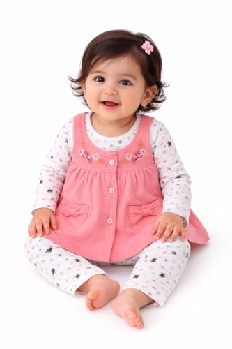 Image of NammaBaby Premium Baby Girls Full Sleeves Frock with Pant Baby Girl's Cotton Frock with Leggings, Frill Frock - Pack of 1