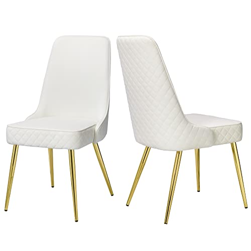 Comfy To Go Dining Chairs, Velvet Dining Chairs Set Of 2, Mid Century Modern Dining Room Chairs With High Back And Gold Legs(White) Chairs Only #TOP2