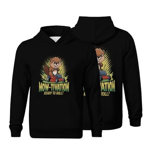 Kids Vintage Funny Beaver Lawn mower Gardening Gift Boys Girls Lightweight Kangaroo Pocket Fleece Hoodies