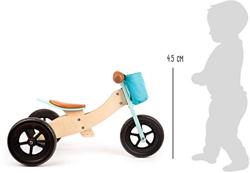 small foot Laufrad-Trike Maxi 2 in 1 Türkis aus Holz, Drei- und Laufrad, verstellbarer Sitz und gummierte Reifen, 11609 – Bild 6