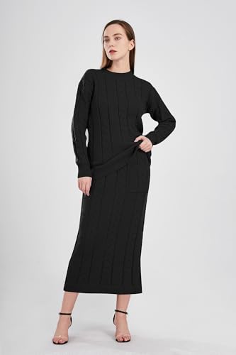 Image of utcoco Womens Sweater Sets Winter Chunky Cable Knit 2 Piece Outfits Sweater Skirt Set