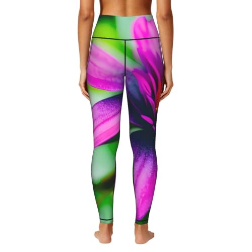 Leggings con estampado de flores moradas y rojas para conjuntos de ejercicio 4