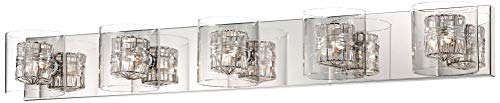 Possini Euro Design Modern Wall Mount Light Polished Chrome Silver Aluminum Wrapped Wire 39" Wide 5-Light Vanity Fixture Clear Borosilicate Glass For Bathroom Over Mirror House Home Room Decor #TOP1
