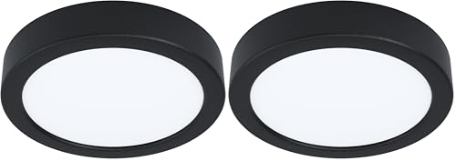 Eglo LED Plafonnier Idun, lampe de plafond rond, luminaire en saillie en métal noir et plastique blanc, éclairage pour bureau et cuisine, blanc neutre, Ø 17...