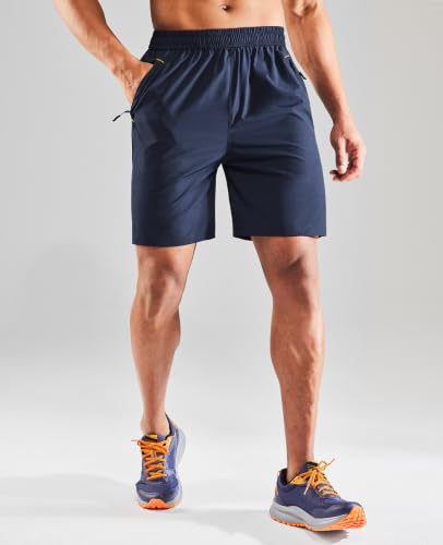 Image of MIER Men's Quick Dry Running Shorts with Zipper Pocket Elastic Waist Athletic Workout Exercise Shorts