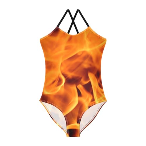 Fire Flame Girls One Piece Swimsuits; 3-10 Years Halter Swimwear Beach Bathing Suit