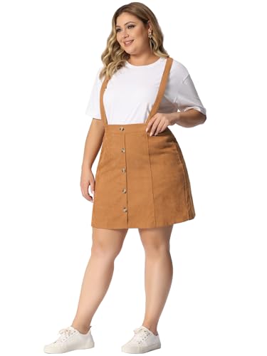 Plus Size Women's Overalls Skirt Button Up Flare A-Line Corduroy Mini Suspender Skirts3