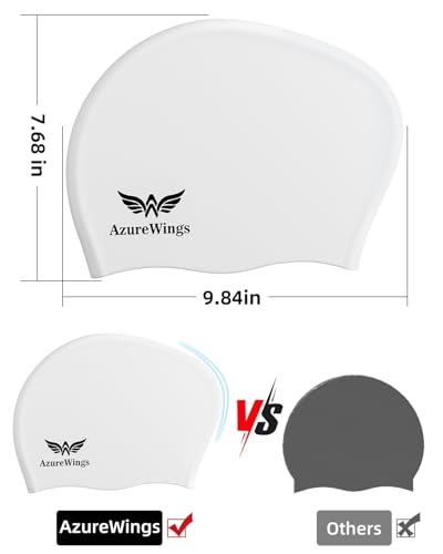 Large Swim Cap with Ear Protection for Women Men,Silicone Waterproof Bathing Cap Unisex Adults Comfortable Swimming Hat for Long Hair Braids Dreadlocks Weaves Hair(White-L)