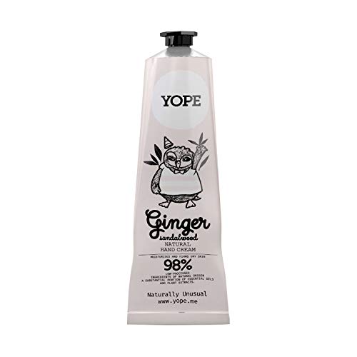 YOPE Natural Hand Cream | Shea Butter | Organic Argan Coconut and Olive Oils | Vitamin E | Soothes Irritation |Regenerating | Moisturising | 98% Natural Ingredients | Ginger and Sandalwood 100ml