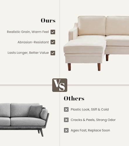 Image of Kingfun 88 inch L-Shape Sofa, Chenille Sectional Couch, Mid Century Modern Couches with Solid Wood Frame for Living Room Bedroom