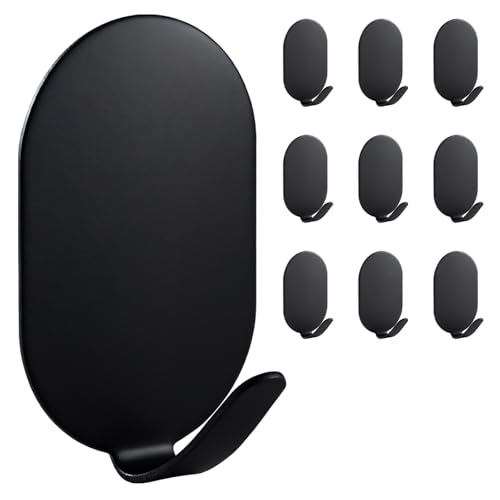 10 Pcs Metal Hooks, Adhesive Hooks for Hanging, Key Hooks, Wall Hooks, Command Hooks, Coat Hooks, Door Hooks, Towel Hanger, Picture Hanger, Storage Hooks, Utility Hooks for Bathroom, Kitchen (Black) — view 6