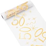 OSDUE Tischläufer 50 Geburtstag 28 cm x 10 m, Zuschneidbar Tischläufer Gold, Tischdeko Geburtstag für Mädchen Junge Geburtstagsparty Jubiläumsfeier