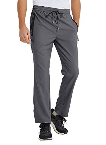 Ysento Men Hiking Pants Breathable Sports Sweats Running Pants Zipper Pockets Dark Grey Size L #TOP3