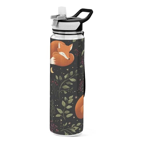ALAZA Cute Kawaii Fox Water Bottle with Straw Lid 32oz...