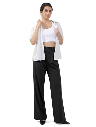 Wide Leg Slacks Dress Pants for Woman High Waisted Stretchy Work Pants Pull On Business Casual Trousers with Pockets3