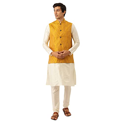 Image of SOJANYA (Since 1958, Men's Silk Blend Grey Kurta Pyjama & Silk Blend Jacket Combo