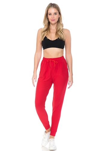 Leggings Depot Womens Relaxed fit Jogger Pants - Track Cuff Sweatpants with Pockets, Red, Medium - Thumbnail 4