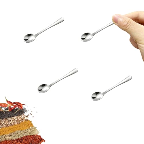 4 PCS Tiny Stainless Steel Spoons for Spices Jars Mini Size 2.87 Cute Small Stainless Steel Condiment Spoons for Spices Salt Sugar Pepper Honey (4 PCS 2.87 Silver)