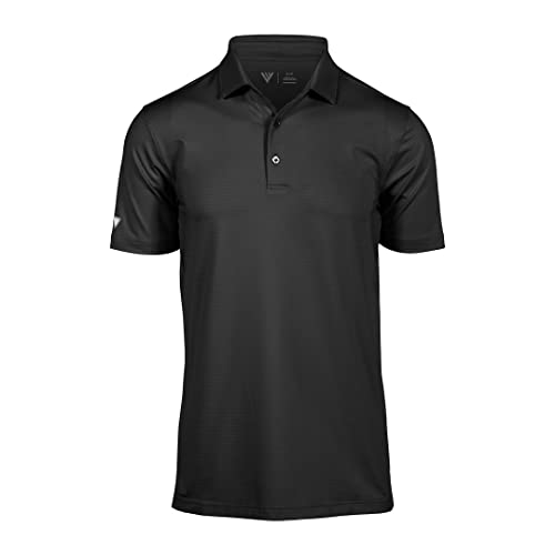 Element Classic 3-Button Mens Moisture Wicking Golf Polo Shirt Subtle Textured Stripe Design