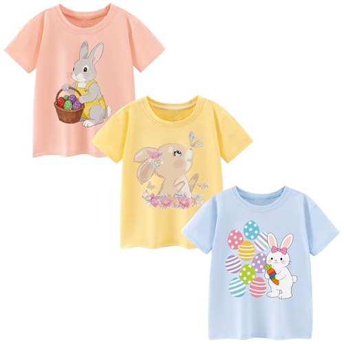 Pilipulu Camisetas de Manga Corta Niñas, Camiseta Algodon para Niña de Verano, Cuello Redondo T-Shirts Moda Informal Tops para Niños 8 Años, Azul/Rosa/Amarillo