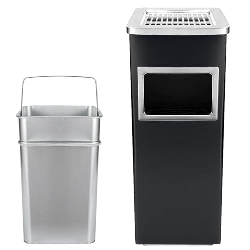 Miniatura 7 de Huole Cenicero De Pie Rectangular Para Exteriores De Acero- Cenicero Exterior Con Papelera Extraíble. Papelera Con Rejilla Para Apagar Cigarrillos. 35l-24 24 60 Cm-1 Ud.-Negro
